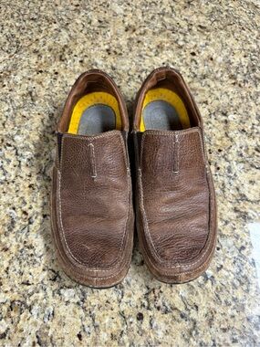 Hush Puppies Brown Leather Slip-On Loafers with Yellow Insole Accent